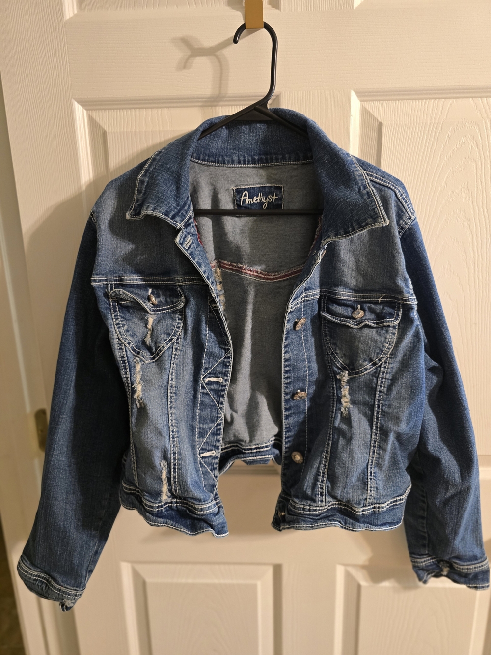 Amethyst Jeans Distressed Blue Denim Jacket for Women